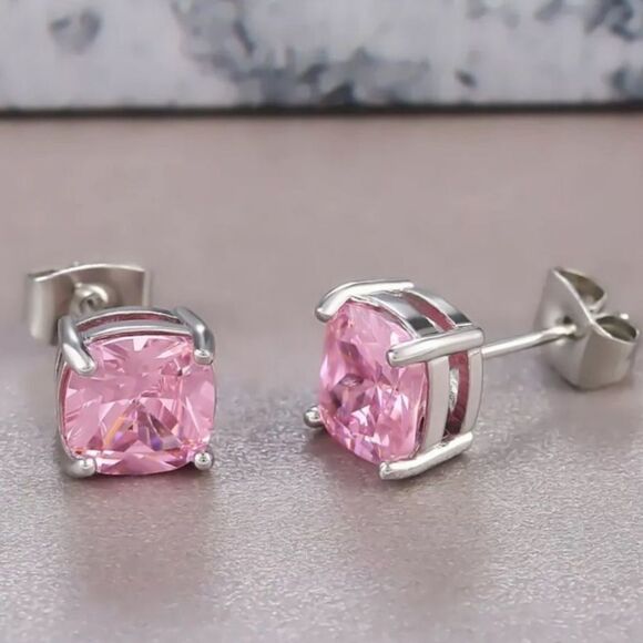 The Minimalist Pink Stud earrings in silver and cubic zirconia - Picture 1 of 5